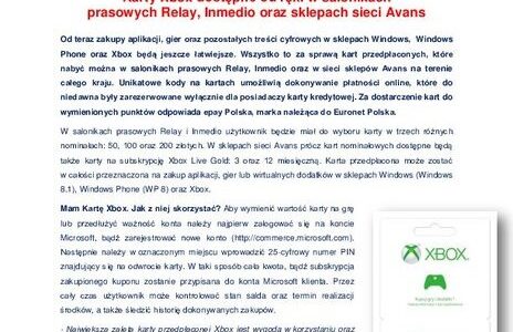 Karty Xbox dostępne od ręki w salonikach prasowych Relay, Inmedio oraz sklepach sieci Avans