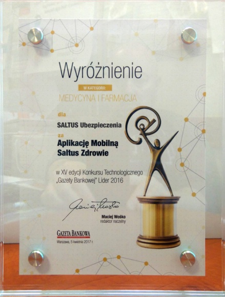Aplikacja SALTUS ZDROWIE Liderem technologicznym 2016
