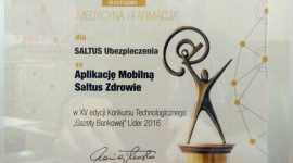 Aplikacja SALTUS ZDROWIE Liderem technologicznym 2016 BIZNES, IT i technologie - Aplikacja SALTUS ZDROWIE została wyróżniona w Konkursie Technologicznym Gazety Bankowej „Lider 2016”. Markę uhonorowano w kategorii Medycyna i farmacja. Celem konkursu było wyróżnienie najciekawszych i najbardziej innowacyjnych rozwiązań.