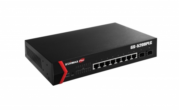 Nowość Edimax - 8-portowy, gigabitowy switch PoE+ GS-5208PLG BIZNES, IT i technologie - Edimax Pro GS-5208PLG to przełącznik web-smart z gniazdami 8 Gigabit PoE + i 2 gigabitowymi gniazdami SFP.