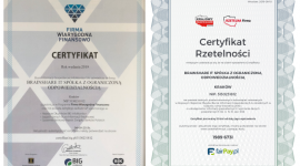 BrainSHARE IT z certyfikatem Rzetelnej Firmy i Firmy Wiarygodnej Finansowo