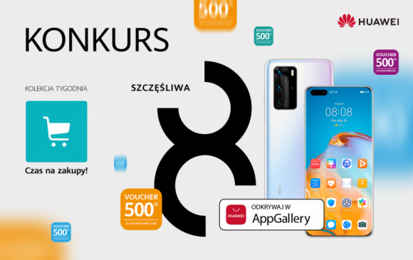 Nagrody o łącznej wartości 80 tys zł do wygrania w konkursie Huawei Szczęśliwa 8 LIFESTYLE, IT i technologie - Codziennie, przez 8 tygodni, kupon o wartości 500 zł do wykorzystania w sklepie huawei.pl, a raz w tygodniu smartfon Huawei P40 Pro – to nagrody, które można wygrać w konkursie Huawei Szczęśliwa 8.