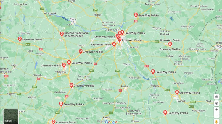 750-420-38 Wolna czy zajęta? Dostępność ładowarek GreenWay widoczna na Mapach Google