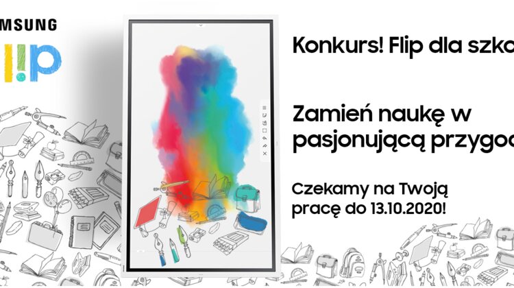Wygraj Samsung Flip dla Twojej szkoły na rok technologie, nauka, edukacja, szkolenia - Edukacja, podobnie jak wiele innych sektorów coraz chętniej korzysta z nowoczesnych technologii. W celu propagowania idei cyfrowej transformacji w polskich szkołach, a co za tym idzie podniesienia komfortu nauki dla nauczycieli i przede wszystkim uczniów, firma Samsung Polska organizuje konkurs skierowany do szkół podstawowych i ponadpodstawowych. Nagrodą w nim jest roczny wynajem nowoczesnej tablicy interaktywnej Samsung Flip. Aby wziąć udział w konkursie, wystarczy nagrać krótkie wideo z prezentacją swojej wizji na kreatywne wykorzystanie Samsung Flip w trakcie lekcji.