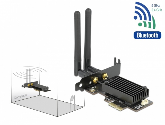 Delock wprowadza kartę WLAN z obsługą WiFi 6 i Bluetooth 5.1 BIZNES, IT i technologie - Szybka i niezawodna łączność bezprzewodowa - standard w urządzeniach mobilnych, w dalszym ciągu opcja w PC. Dla tych, którzy chcą uwolnić się od przewodów, Delock proponuje komplet najnowszych modułów w formie karty WLAN ze złączem PCI Express.